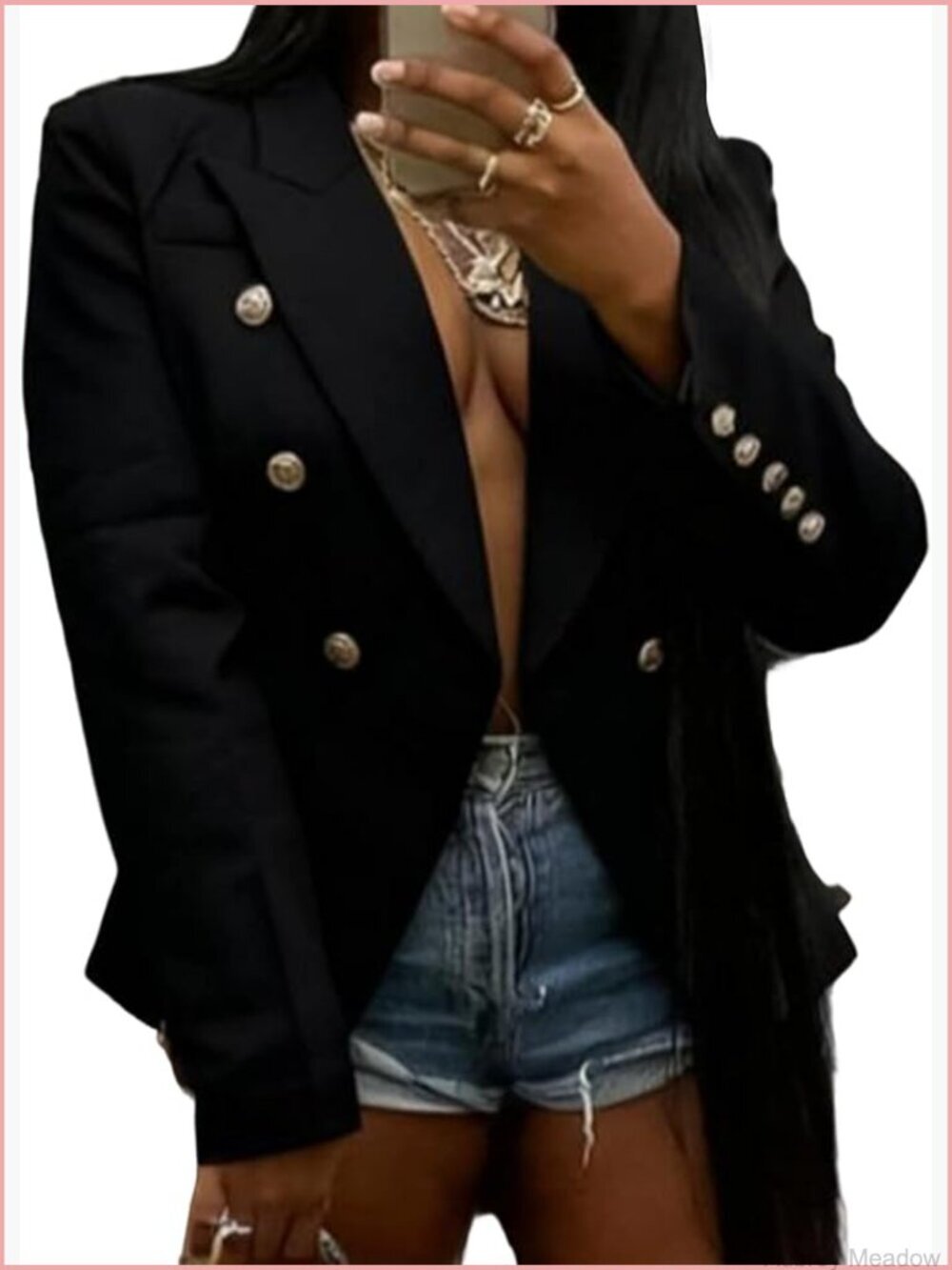 Double Breasted Camo Blazer Jacket with Pockets